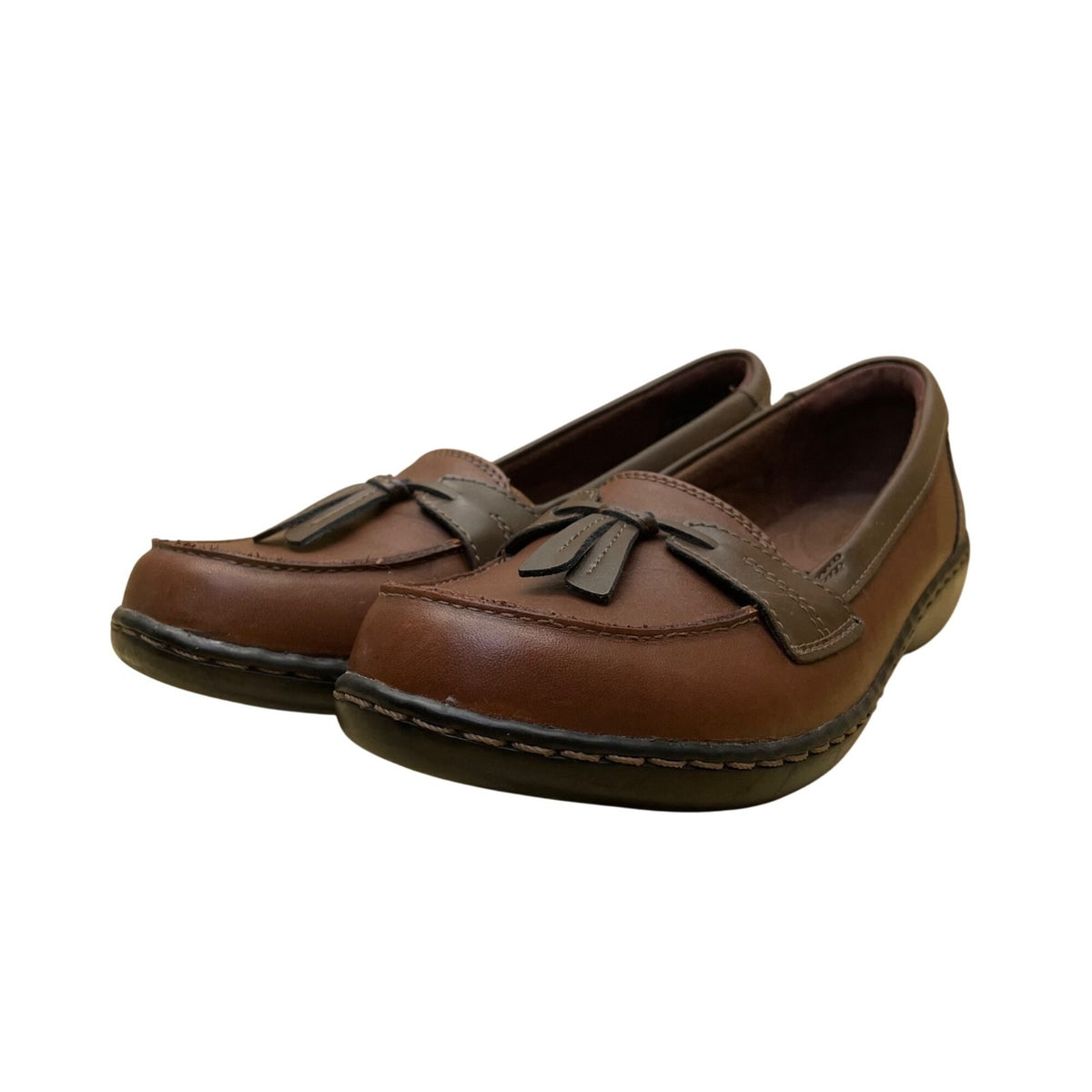 Clarks Women’s Brown Leather Tassel Detail Ultra Comfort Loafers Size 9