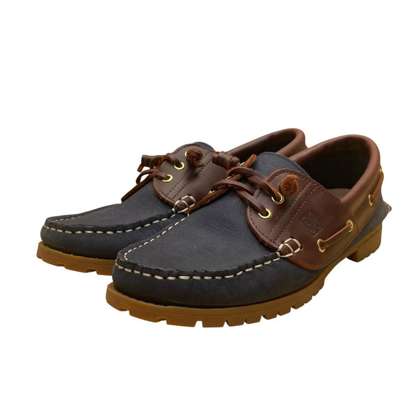 San Ou Women’s WBlue & Brown Leather Casual Slip-Resistant Boat Shoes Size 37