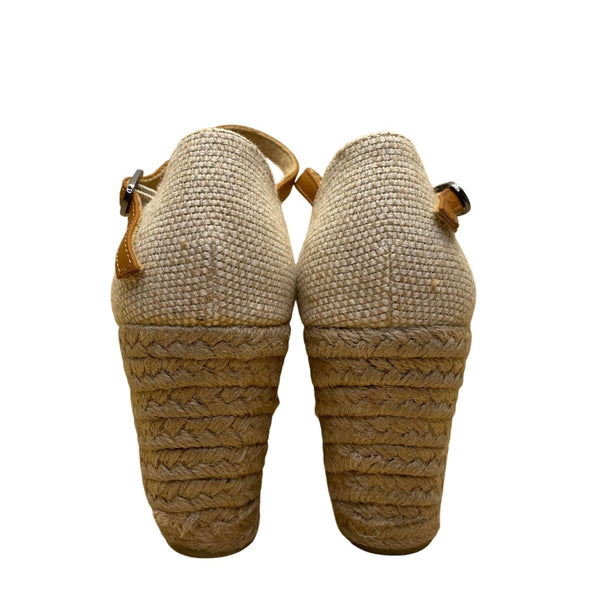 White Mountain Women’s White Canvas Ankle Strap Wedge Espadrilles Size 8.5M