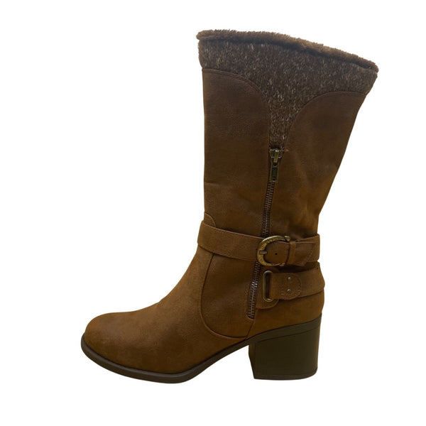 Baretraps Women’s Brown Faux Suede Buckle Detail Mid-Calf Fur-Lined Boots Sz 10M