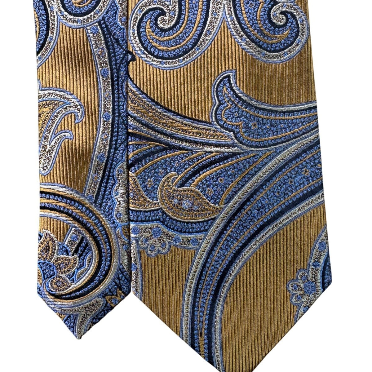 Nordstrom Mens Gold & Blue Paisley Silk Neck Tie Elegant Pattern Classic Design
