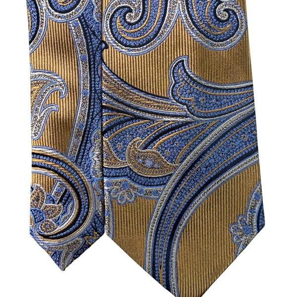 Nordstrom Mens Gold & Blue Paisley Silk Neck Tie Elegant Pattern Classic Design