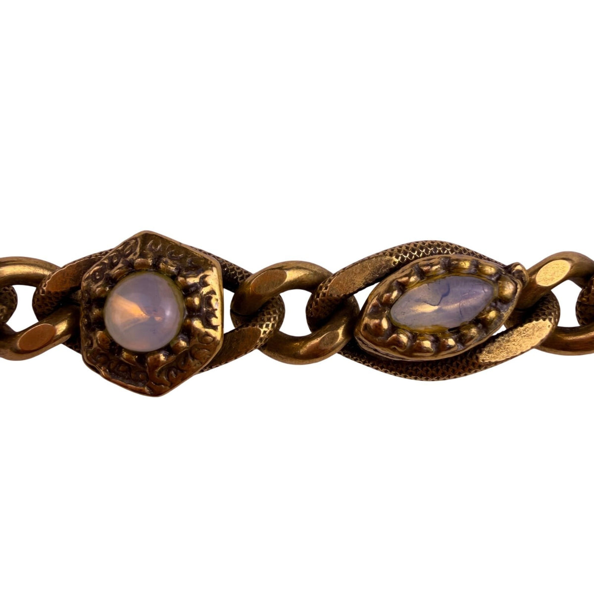 Goldette Women Gold Tone Glass Cabochon Vintage Bracelet Chain Link Design