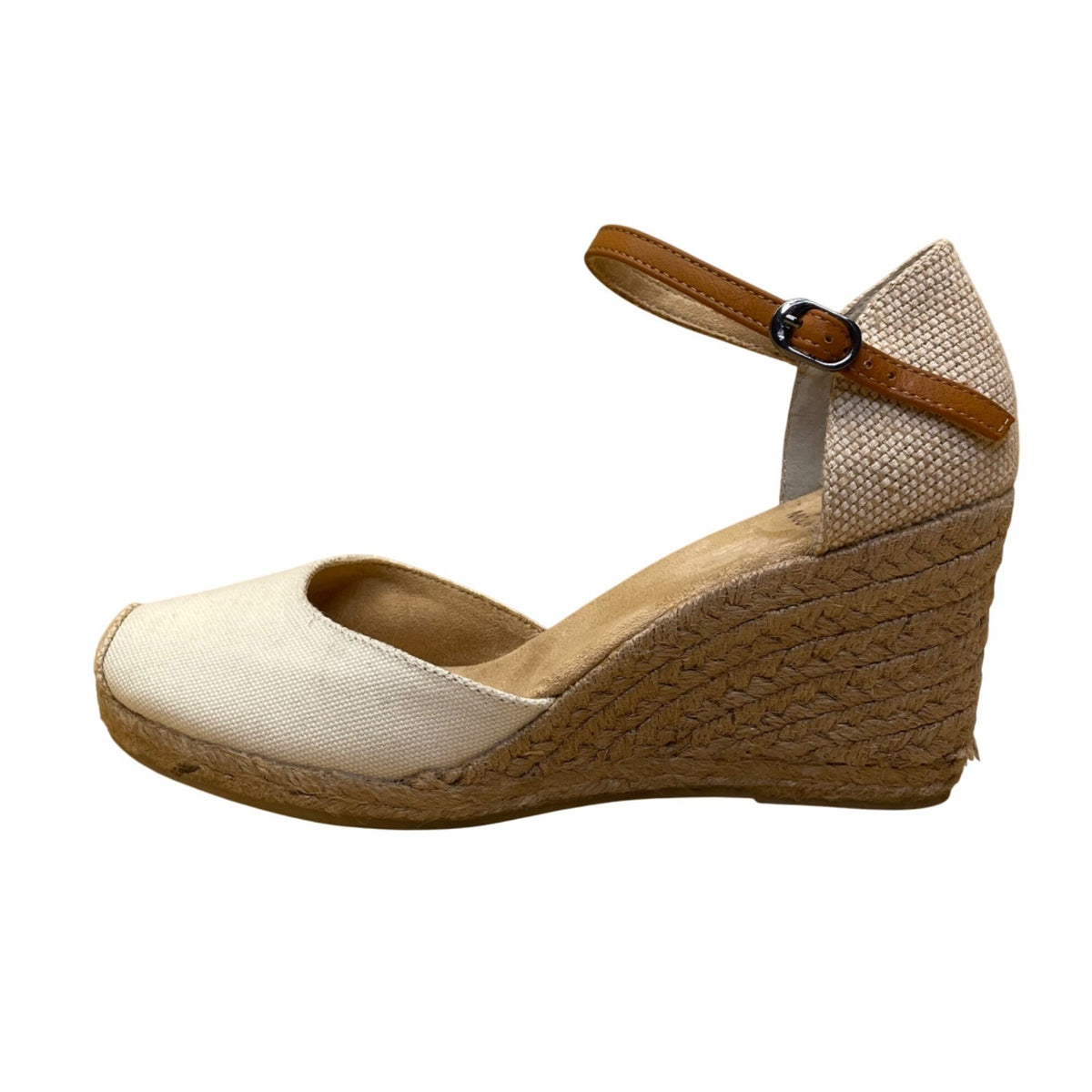 White Mountain Women’s White Canvas Ankle Strap Wedge Espadrilles Size 8.5M