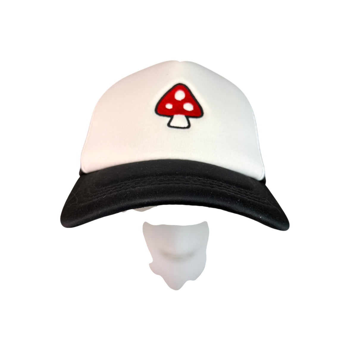 D&Y Unisex Black/White Polyester Trucker Hat  Mushroom Embroidery Snapback OS