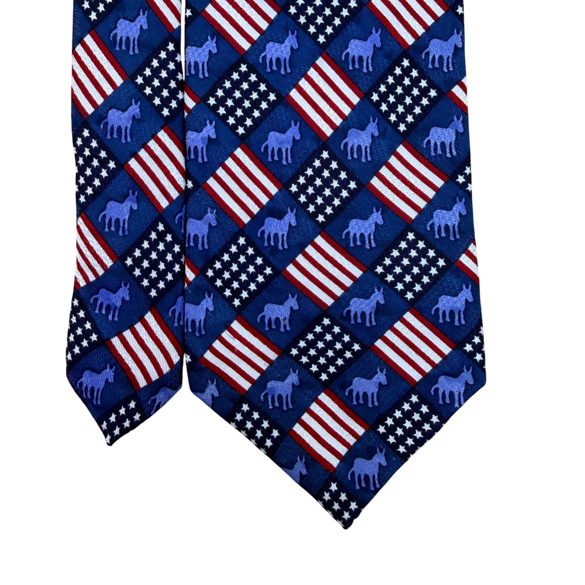 RM Style Mens Blue Silk American Flag Donkey Pattern Necktie Patriotic Design