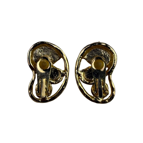 Vintage Gold Tone Multicolor Clip-On Earrings With Orange Yellow Pink Cabochons