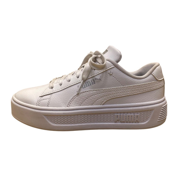 Puma Women’s White & Silver SoftFoam Lace-Up Smash V3 Platform Sneakers Size 7