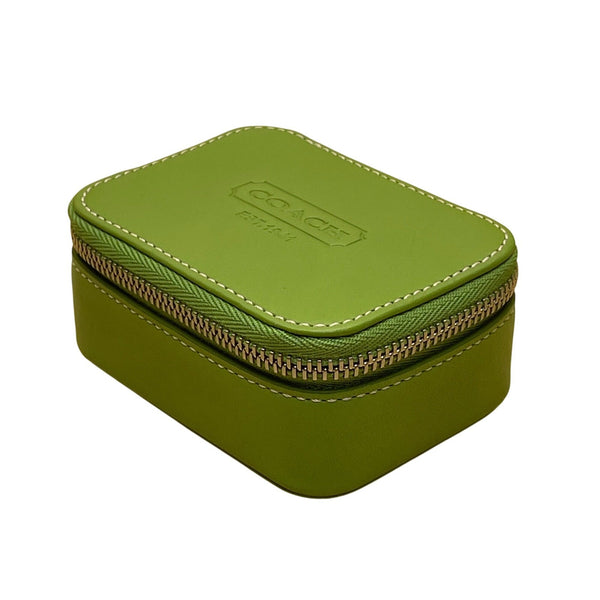 Coach Unisex Green Leather Zippered Pill Case Travel Organizer With Bottles