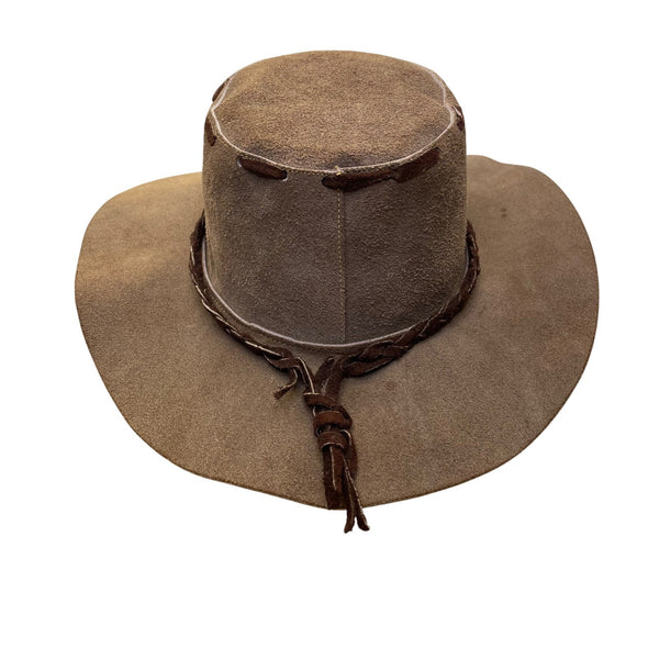 Vintage Western Style Suede Brown Leather Cowboy Hat With Braided Band