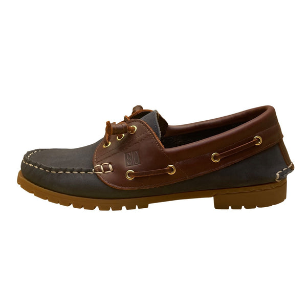 San Ou Women’s WBlue & Brown Leather Casual Slip-Resistant Boat Shoes Size 37