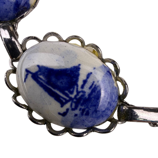 Delft Blue Womens Silver Tone Ceramic Bracelet Hand-Painted Oval Design