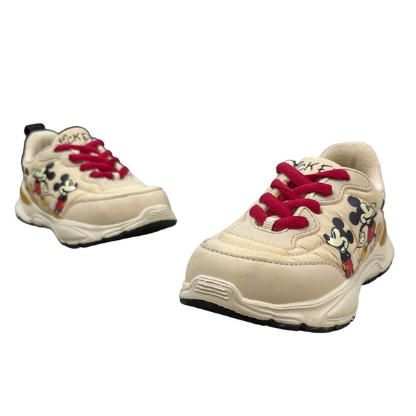 Zara Toddler Girl's Beige And Red Disney Mickey Mouse Sneakers Sz 25