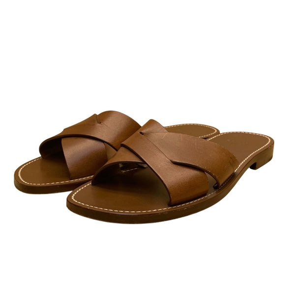 Celine Women’s Brown Leather Open Toe Cross-Strap Flat Slide Sandals Size 38