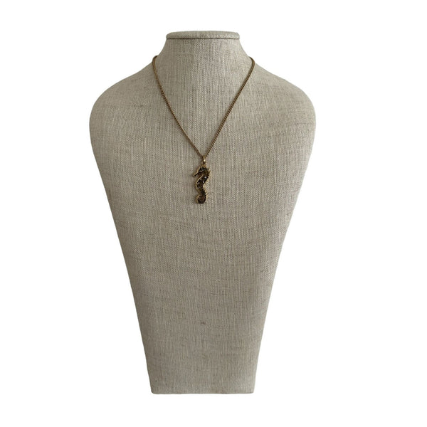Gold Tone Seahorse Pendant - 17in