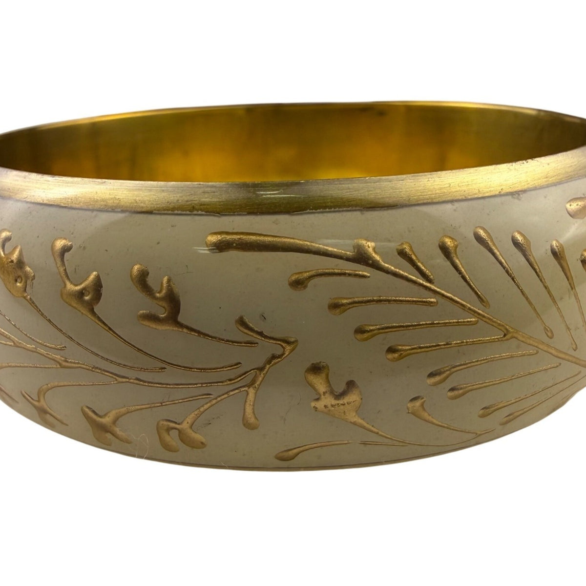 Antique Gold Tone Womens Metal Bangle Floral Engraved Design
