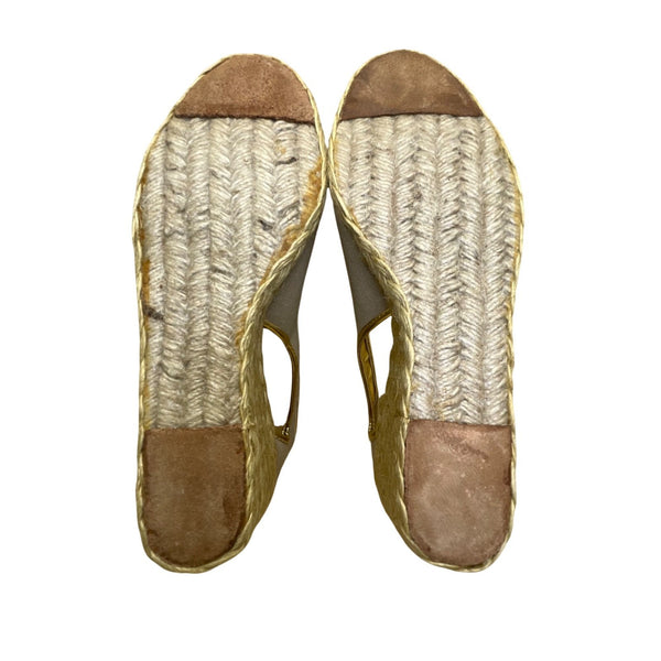 Lauren Ralph Lauren Women’s Khaki/Gold Canvas Espadrille Wedge Sandals Size 9B