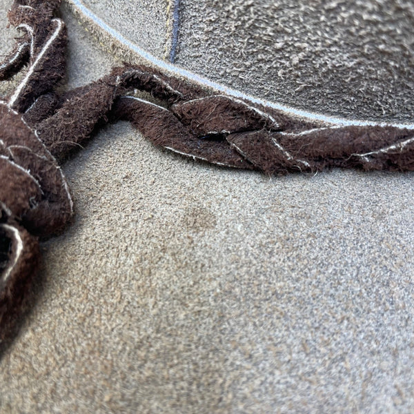 Vintage Western Style Suede Brown Leather Cowboy Hat With Braided Band
