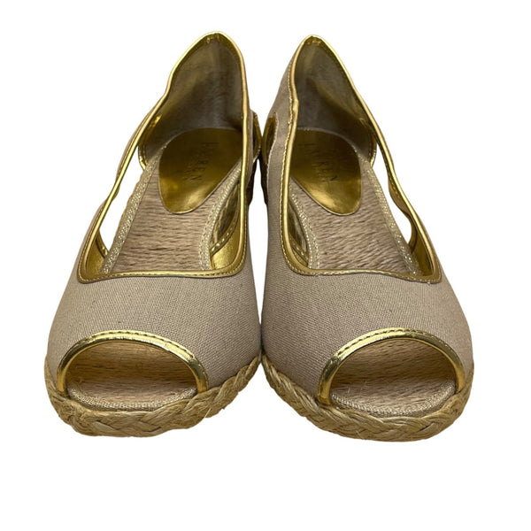 Lauren Ralph Lauren Women’s Khaki/Gold Canvas Espadrille Wedge Sandals Size 9B