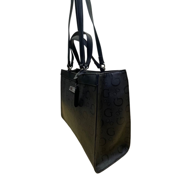 Guess Women’s Black Faux Leather Signature Logo Double Handles Tote Bag