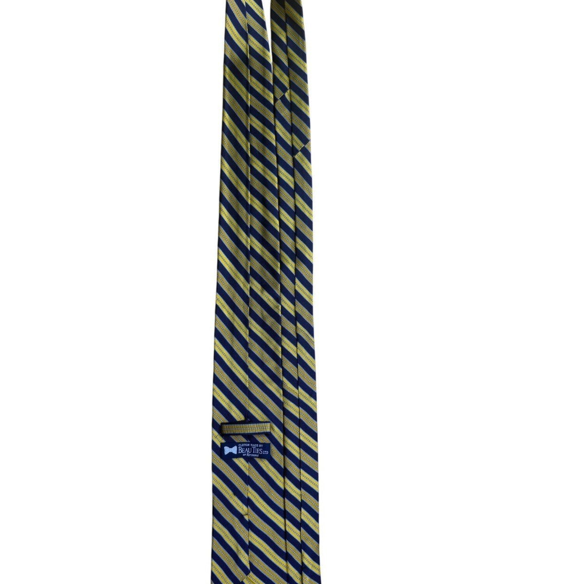 Beau Ties Ltd. Mens Navy & Yellow Striped 100% Silk Necktie Custom Made Elegant