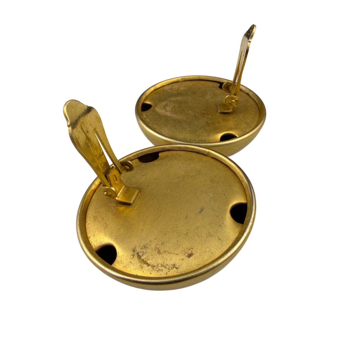 Vintage Metal Clip-On Earrings For Women Gold Tone Circular Design Retro