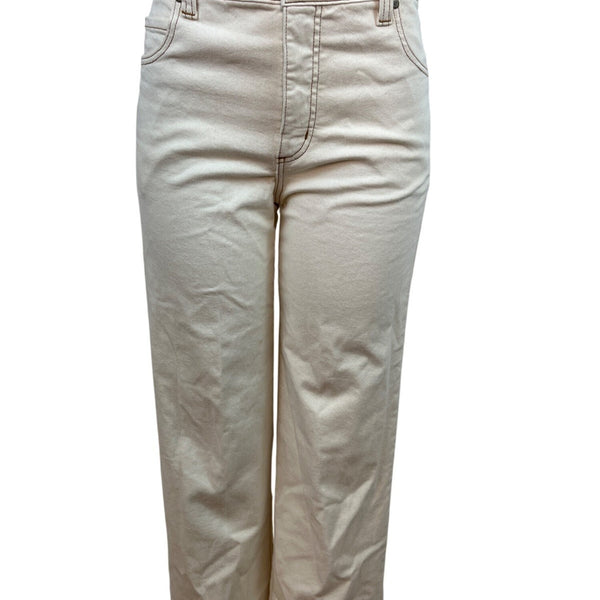 Karen Kane Womens High-Waisted Cream Wide-Leg Cropped Jeans