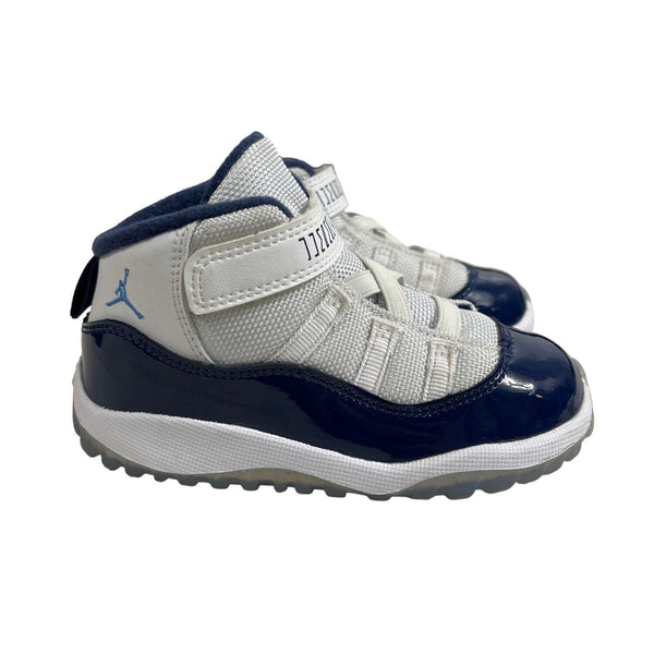 Nike Air Jordan Kids Jumpman Retro 11 Mid Top White Blue Sneakers Sz 8C
