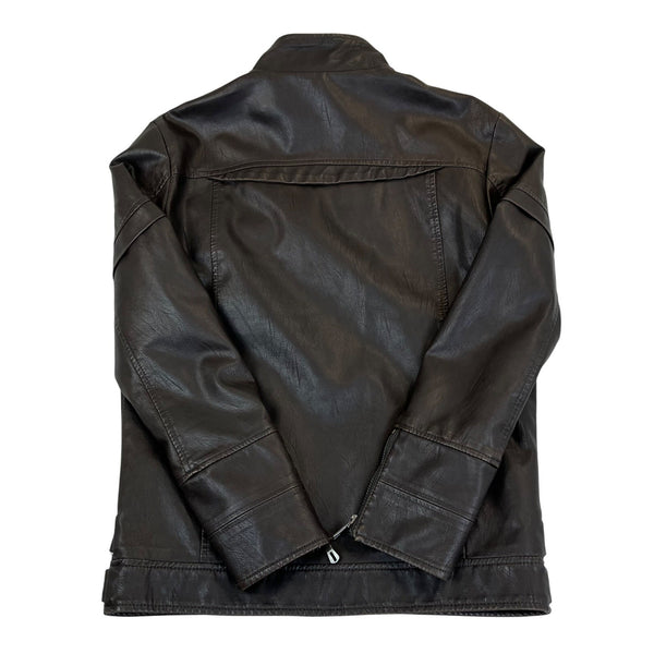 L&C Mens Dark Brown PU Leather Moto Jacket Modern Style Size M