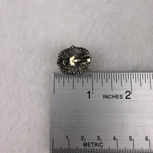 Vintage Sterling Silver 925 Clip-On Earrings Floral Etched MOP Cabochons Unique