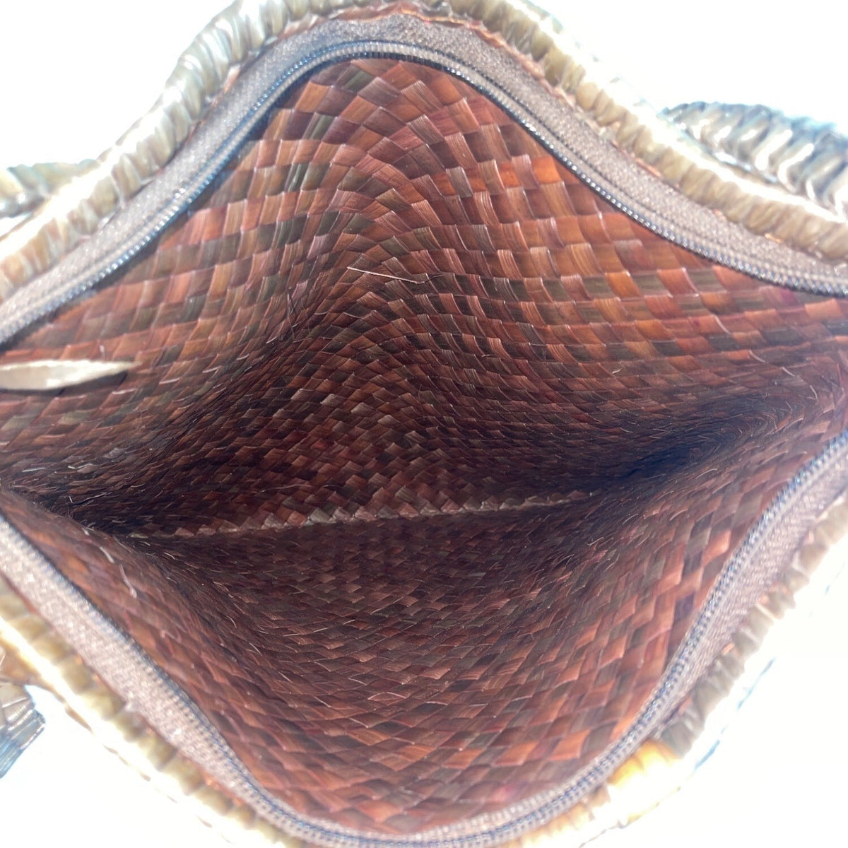 Handcrafted Women's Brown Woven Rattan Square Shoulder Bag Sz M