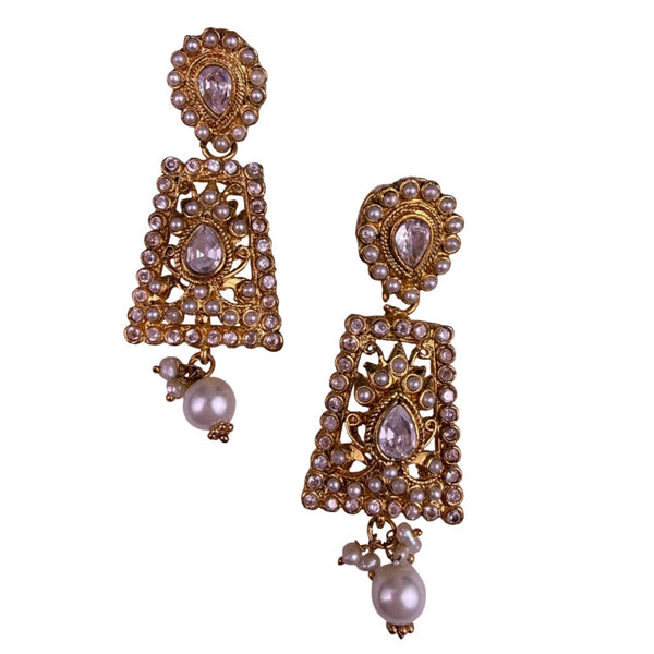 Kundan Polki Womens Gold Tone & Pearl Necklace Set Earrings Ethnic Jewelry