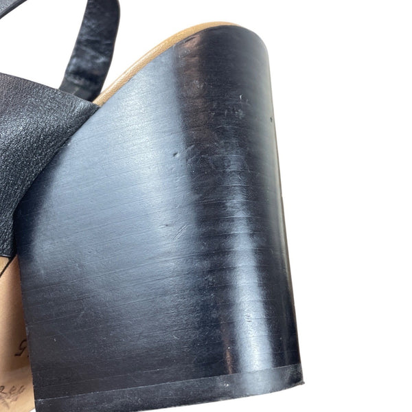 Coach Womens Black & Tan Brown Leather Gold Accents Block Heel Sandals Size 7.5B