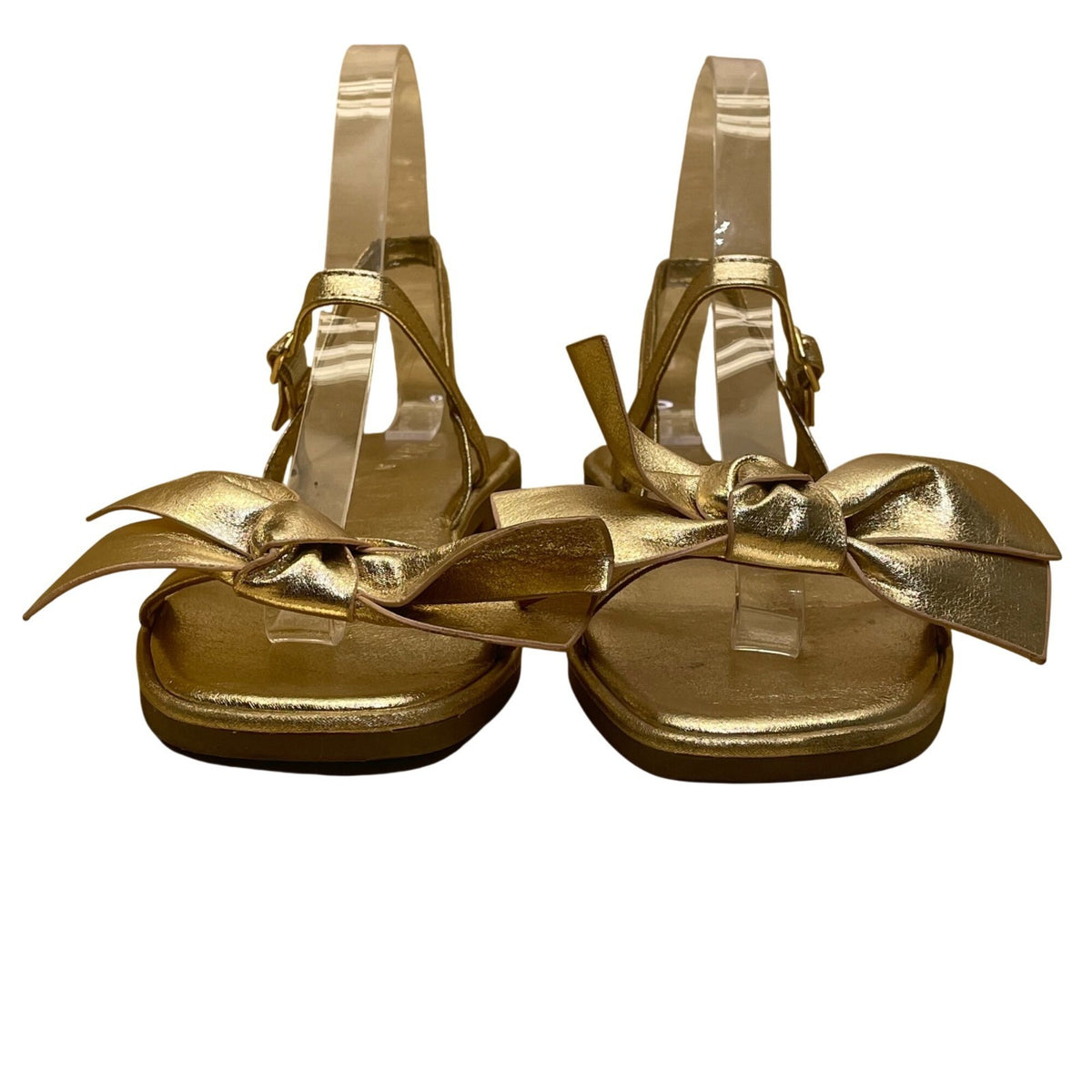 Zara Women’s Gold Metallic Adjustable Strap Bow Flat Sandals Size 6.5US