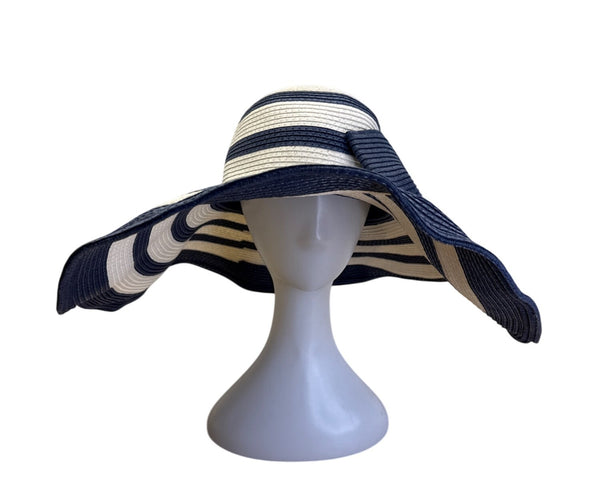 Vineyard Vines Kentucky Derby Wide Brim Navy & White Striped Sun Hat - New