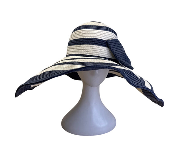 Vineyard Vines Kentucky Derby Wide Brim Navy & White Striped Sun Hat - New