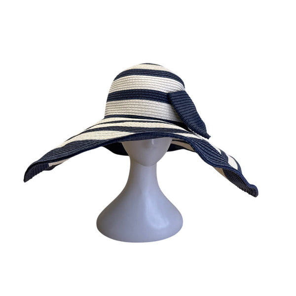 Vineyard Vines Kentucky Derby Wide Brim Navy & White Striped Sun Hat - New
