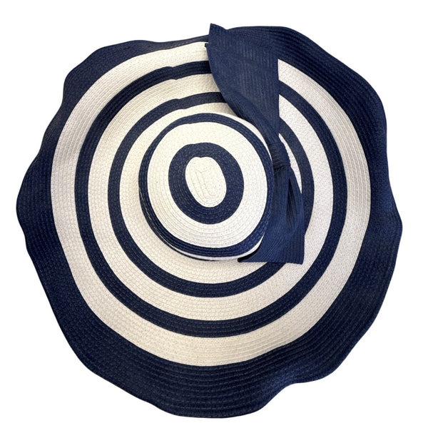 Vineyard Vines Kentucky Derby Wide Brim Navy & White Striped Sun Hat - New