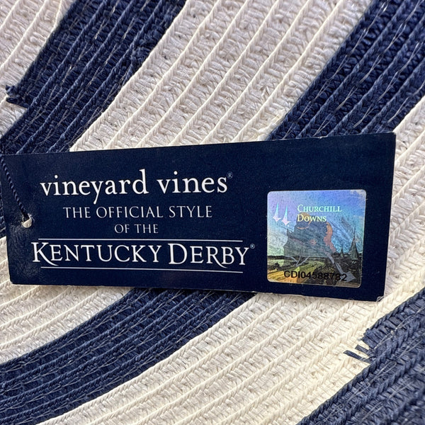 Vineyard Vines Kentucky Derby Wide Brim Navy & White Striped Sun Hat - New