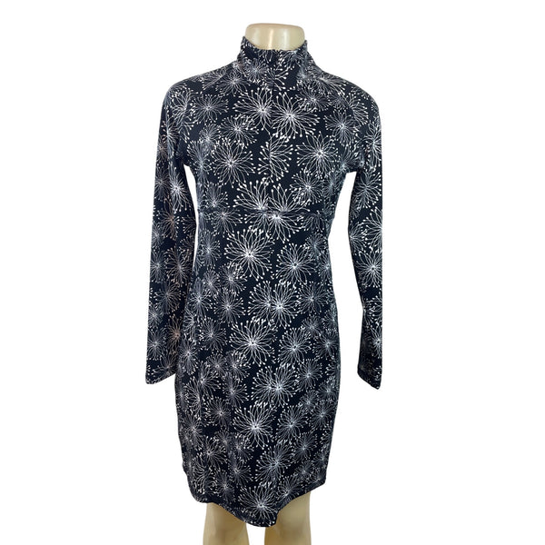 Soybu Black & White Floral Long Sleeve Mock Neck Dress Sz S