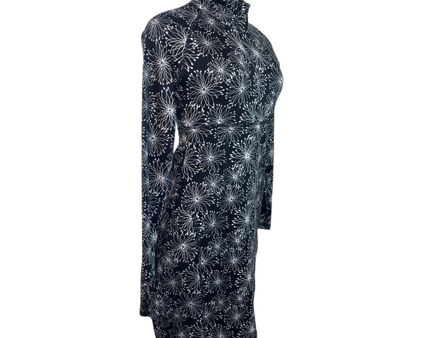 Soybu Black & White Floral Long Sleeve Mock Neck Dress Sz S