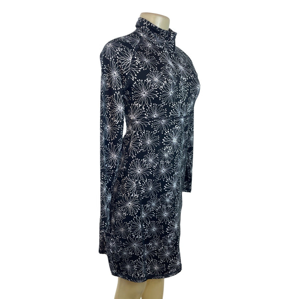 Soybu Black & White Floral Long Sleeve Mock Neck Dress Sz S