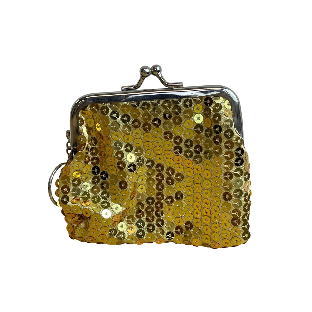 Gold Sequin Women’s Keychain Clasp Coin Purse Metallic Small Glitter Accent Shiny Design