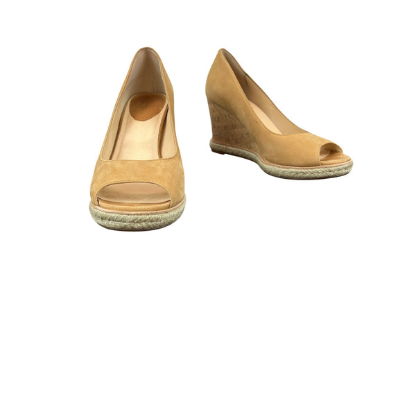 Cole Haan Air Jocelyn OT Wedge Peep Toe Shoes 9B Beige Suede & Cork Womens Shoes