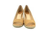 Cole Haan Air Jocelyn OT Wedge Peep Toe Shoes 9B Beige Suede & Cork Womens Shoes