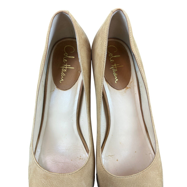 Cole Haan Air Jocelyn OT Wedge Peep Toe Shoes 9B Beige Suede & Cork Womens Shoes