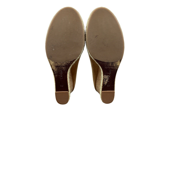Cole Haan Air Jocelyn OT Wedge Peep Toe Shoes 9B Beige Suede & Cork Womens Shoes