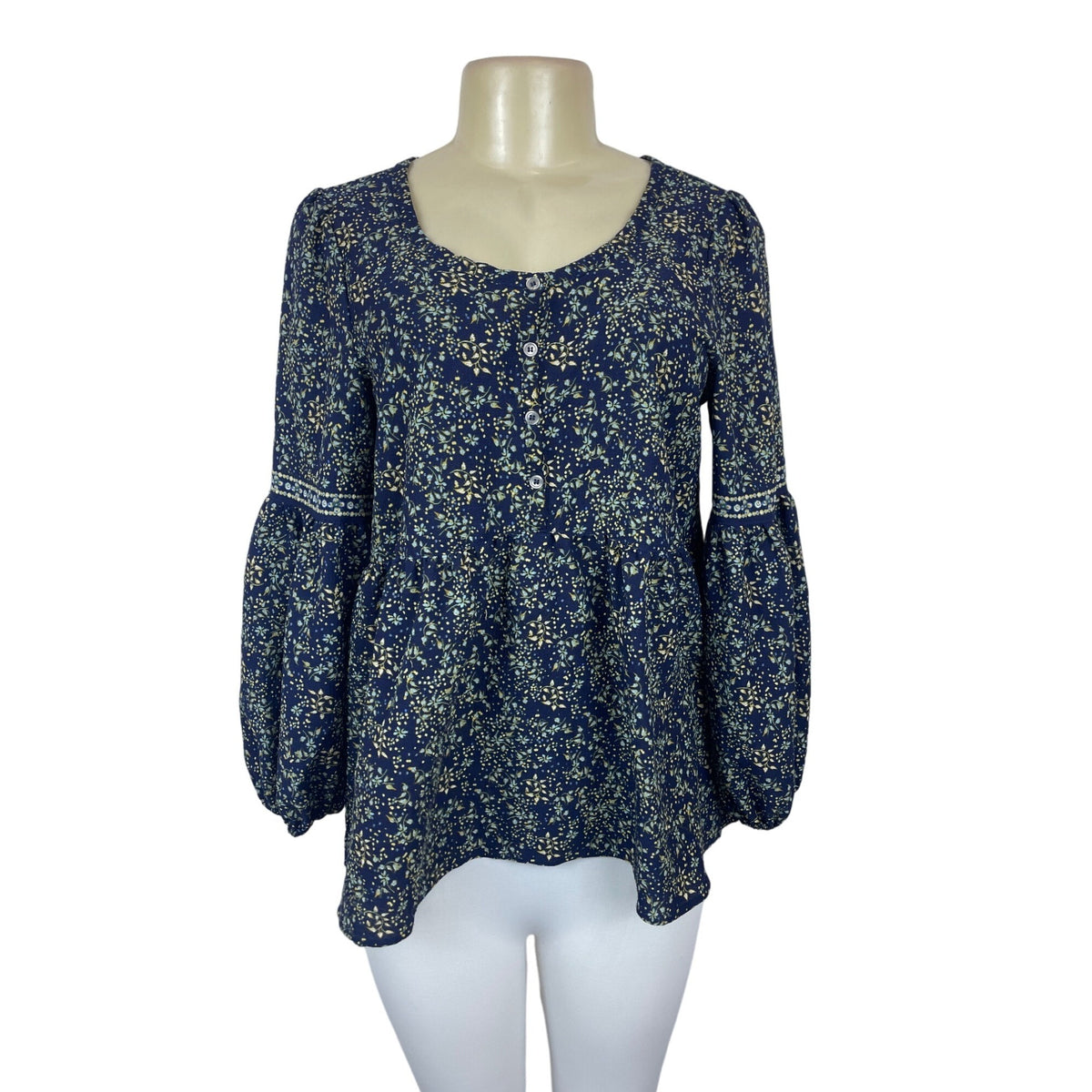 Max Studio Women's Blue with Flower Print Peplum Shirt Sz S