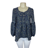 Max Studio Women's Blue with Flower Print Peplum Shirt Sz S