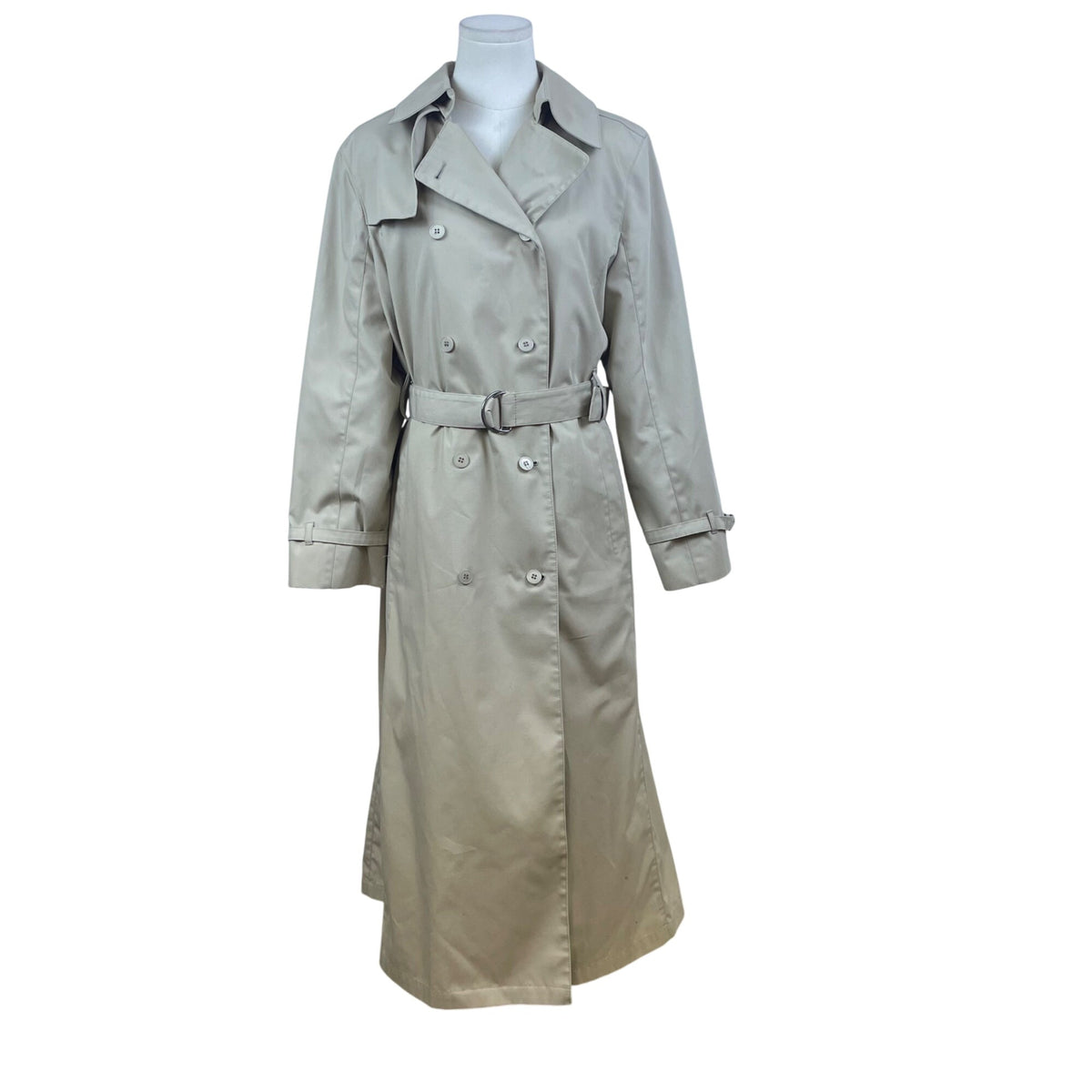 London Fog Women's Khaki Beige Double Breasted Trench Coat With Belt Size 12 Reg